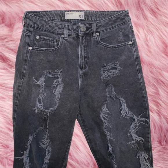 Garage Distressed Black High Waisted Denim Mom Jeans - Picture 5 of 10